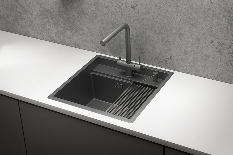 KS-5051, ГРАФИТ МАТОВЫЙ, стальная кухонная мойка KITCHEN SPACE