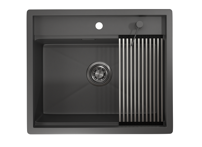 KS-6051, ГРАФИТ МАТОВЫЙ, стальная кухонная мойка KITCHEN SPACE
