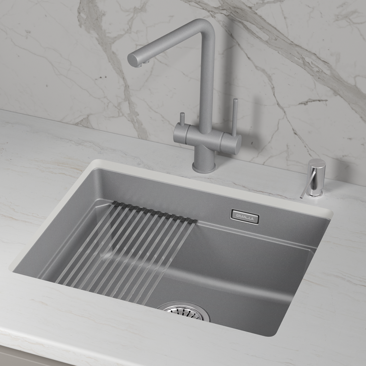 KS-5501iU, АЛЮМИНИУМ, кухонная мойка, кварц